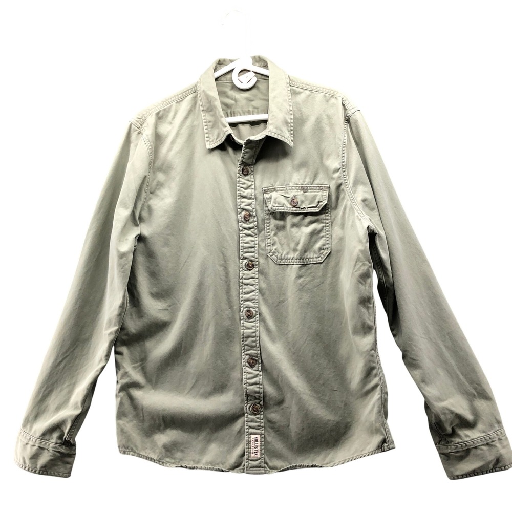 Hollister Utility Shirt Mens XL Army Green Button‎ Down Long Sleeve Gorpcore